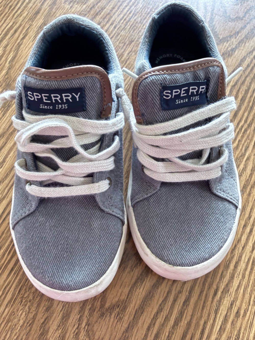 Sperry Size 13 Kids Gray Canvas Lace-Up Sneakers